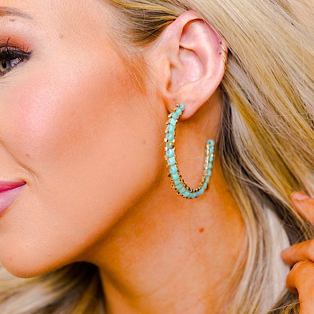🆕🌿💚MESTIERE: TURQ and Gold Seed Bead “C” Hoops